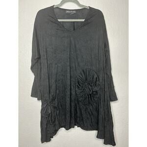 Vintage Dress To Kill Black Crinkle Tunic Lagenlook Whimsigoth Size 1